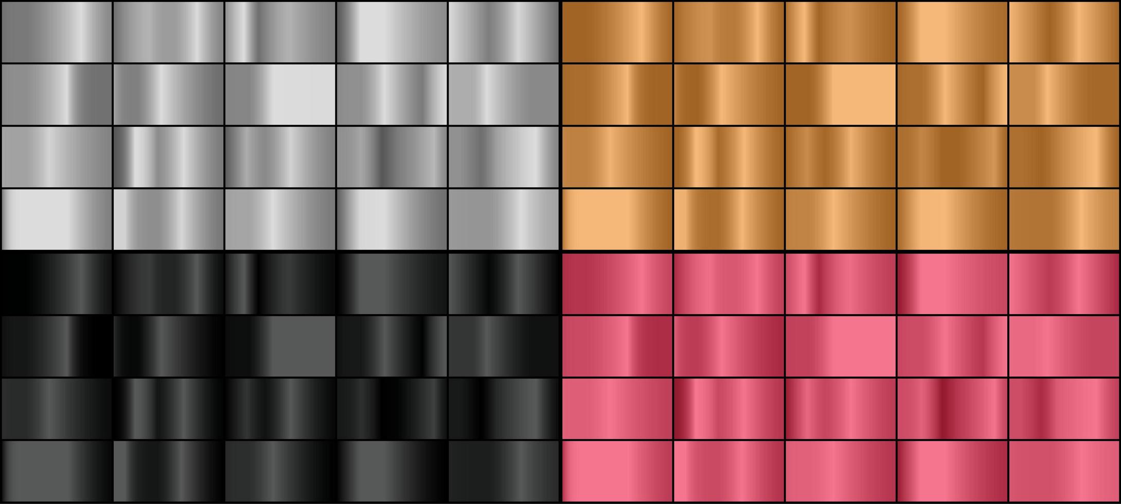 ensemble de vecteurs de dégradés métalliques colorés. vecteur