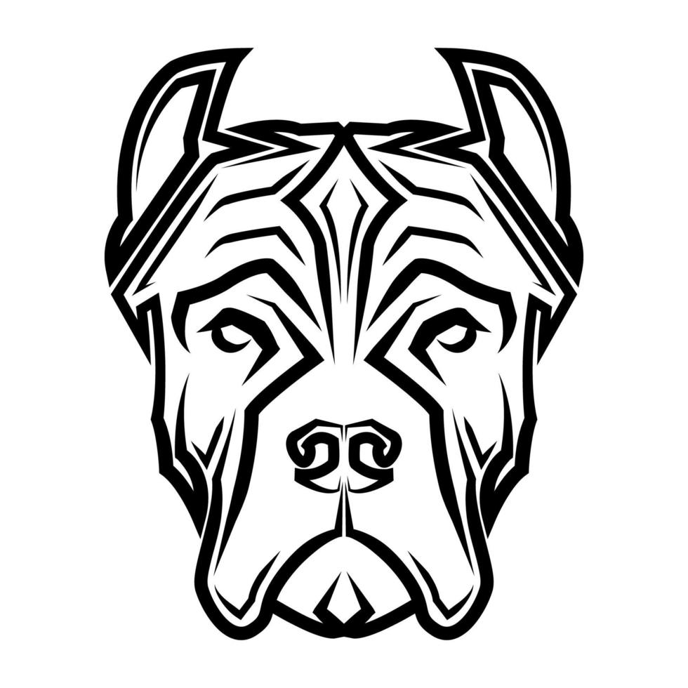 dessin au trait noir et blanc de la tête de chien pitbull. bon usage pour le symbole, la mascotte, l'icône, l'avatar, le tatouage, le design de t-shirt, le logo ou tout autre design vecteur