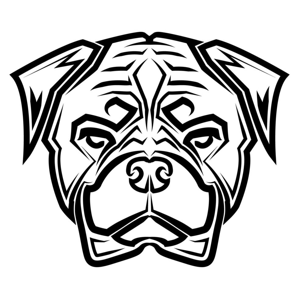 dessin au trait noir et blanc de la tête de chien rottweiler. bon usage pour le symbole, la mascotte, l'icône, l'avatar, le tatouage, le design de t-shirt, le logo ou tout autre design. vecteur