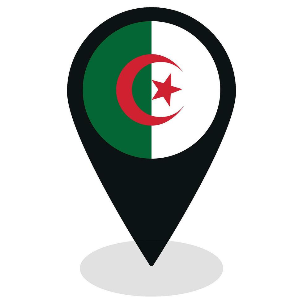 drapeau de Algérie drapeau sur carte localiser icône isolé noir Couleur vecteur