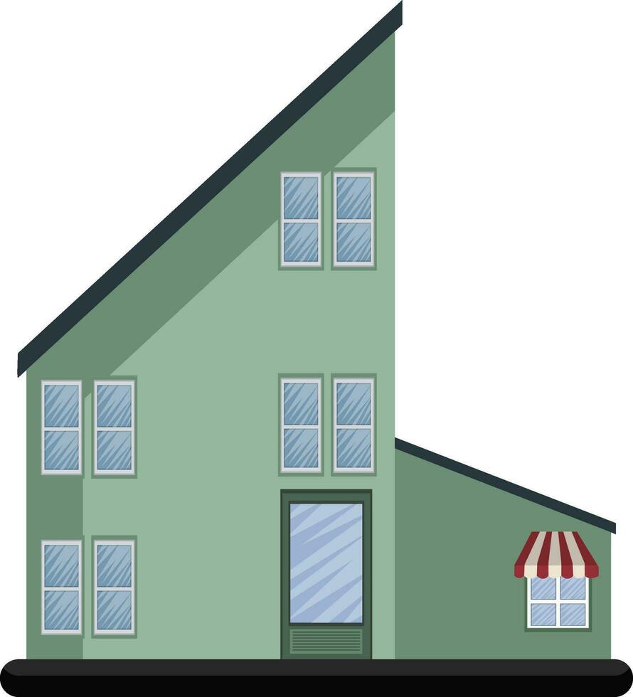 dessin animé vert bâtiment avec bleu toit vecteur illustartion sur blanc Contexte