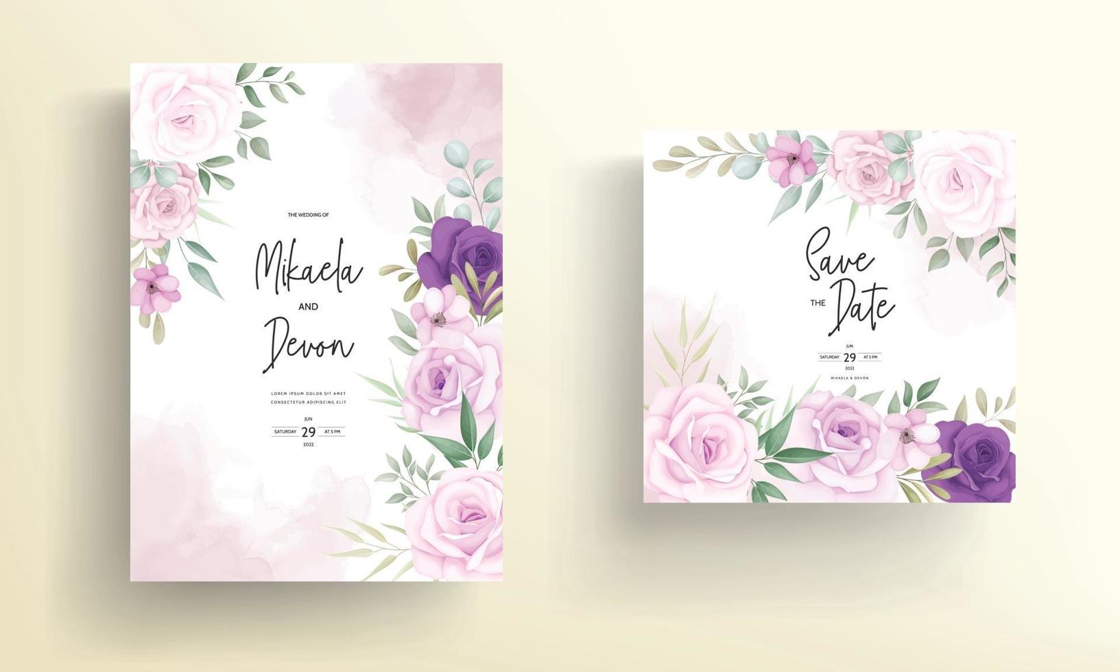 beaux dessins d'invitation de mariage avec de beaux ornements de fleurs vecteur