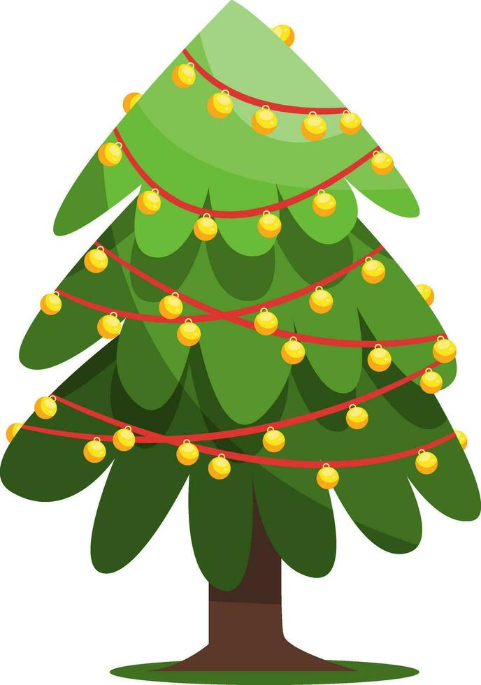 vecteur illustration de une Noël arbre avec les lampes sur rouge chaîne sur blanc Contexte