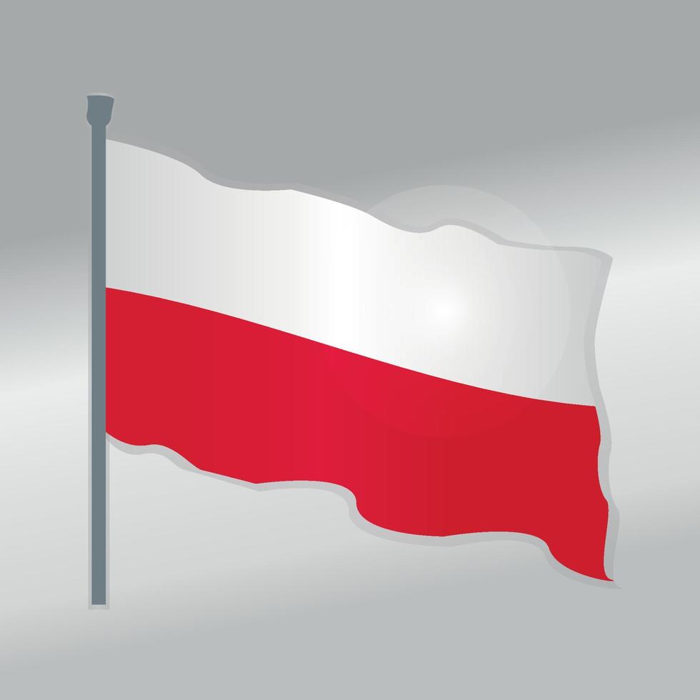 Image d'illustration vectorielle dégradé réaliste de la Pologne agitant le mât du drapeau vecteur