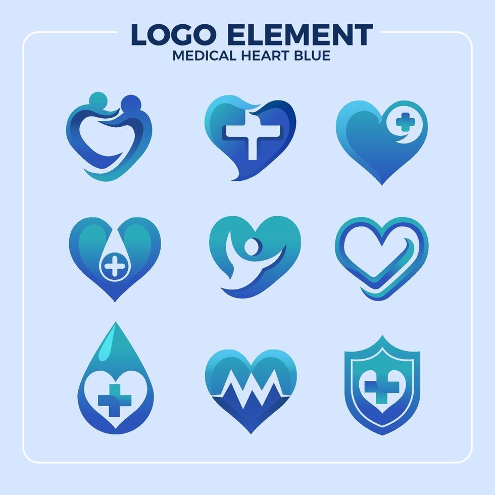 Élément de logo médical coeur bleu vecteur
