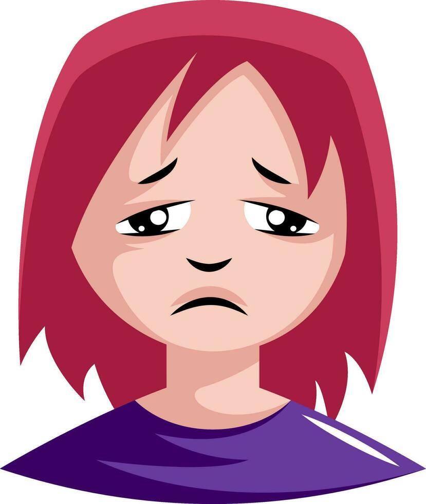 très triste fille dans violet Haut illustration vecteur sur blanc Contexte