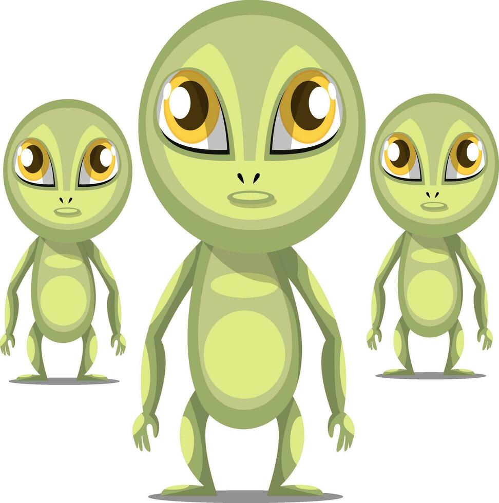 Trois dessin animé extraterrestres avec longue bras et gros yeux blanc Contexte vecteur illustration.