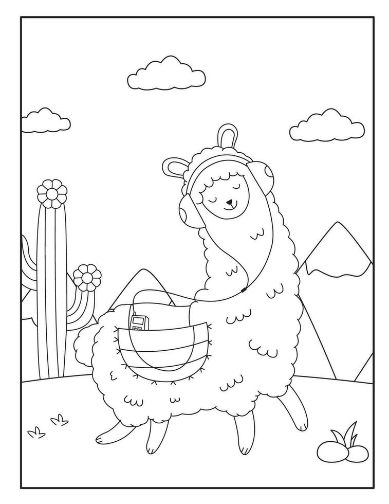 mignonne lama coloration pages pour les enfants vecteur