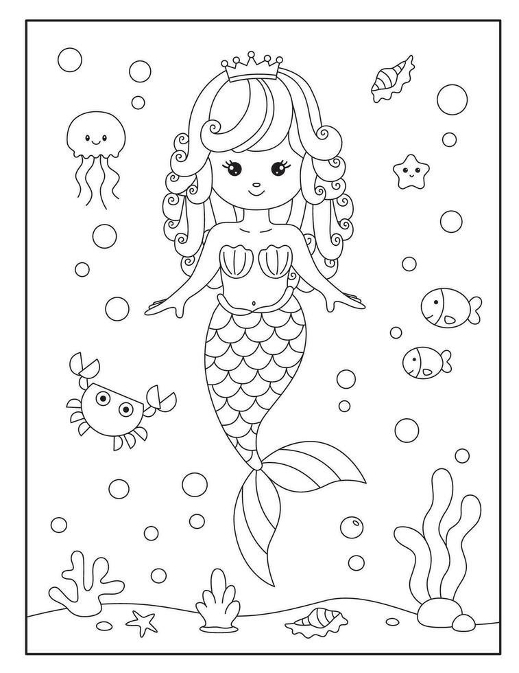 coloriage de sirène pour les enfants vecteur