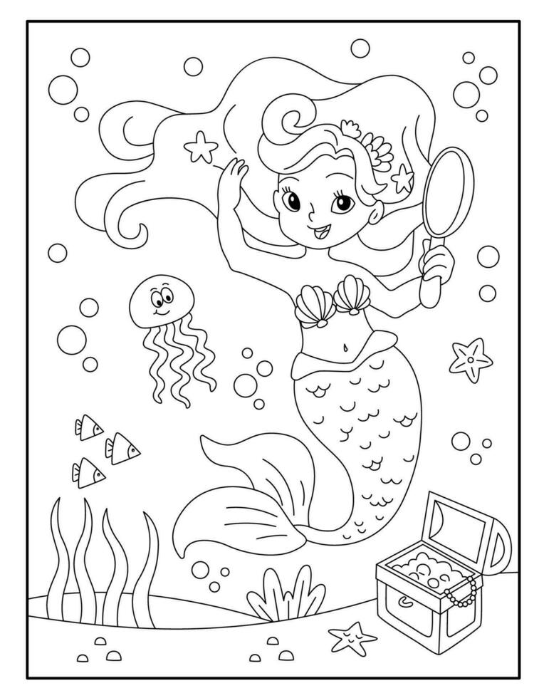 coloriage de sirène pour les enfants vecteur