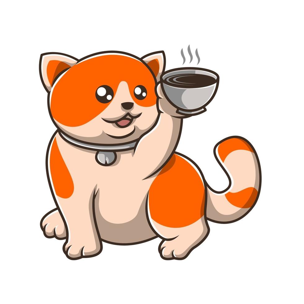 chat tenant une tasse de café vecteur