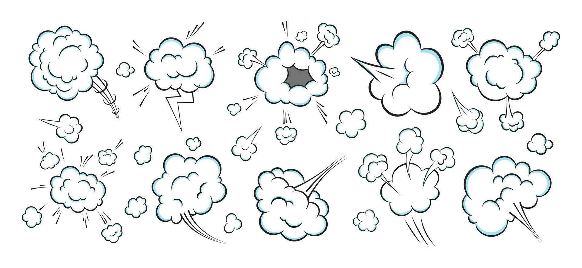odeur pop art bande dessinée dessin animé pet nuage plat style design illustration vectorielle ensemble. vecteur