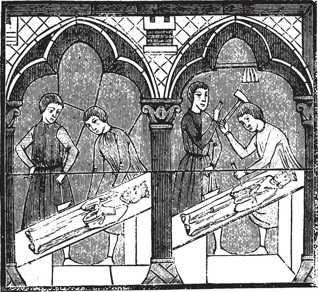 image fabricants le treizième siècle, après une coloré verre de chartres cathédrale, ancien gravure. vecteur