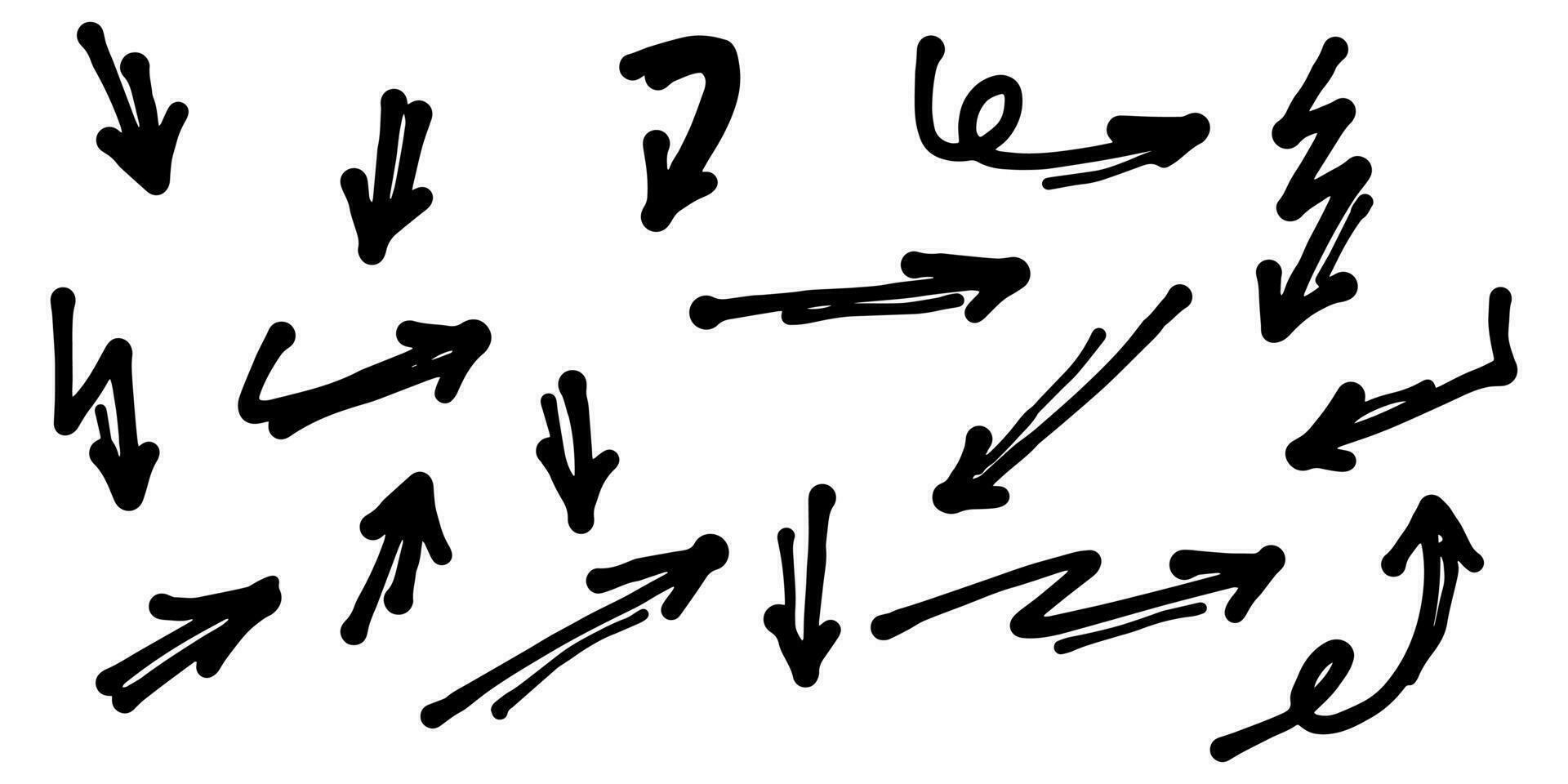 ensemble d'icônes de flèches dessinées à la main. icône de flèche avec différentes directions. illustration vectorielle de griffonnage. isolé sur fond blanc vecteur