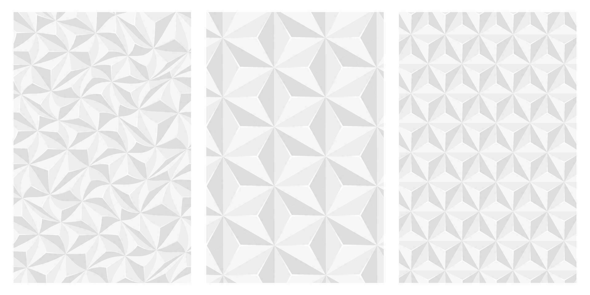 ensemble de géométrique 3d modèles de gris et blanc formes, arrière-plans. modèles pour bannière, couverture, affiche, carte postale. abstrait gris-blanc Les figures isolé sur blanc Contexte. optique 3d art vecteur