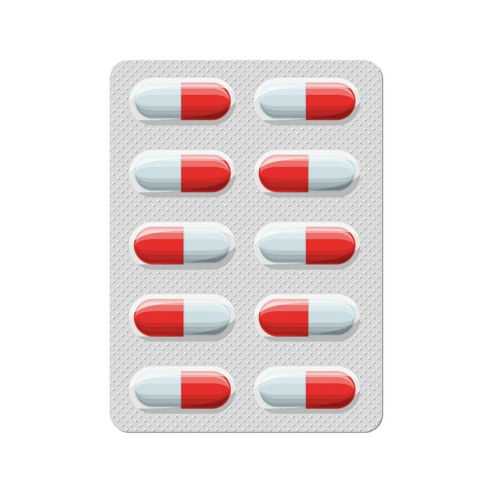 pack de pilules pour le traitement de maladies et douleur. cloque icône avec pilules ou gélules. une paquet de médicaments pour pilules vitamine, antibiotique, aspirine. pharmacie et drogues symbole. vecteur