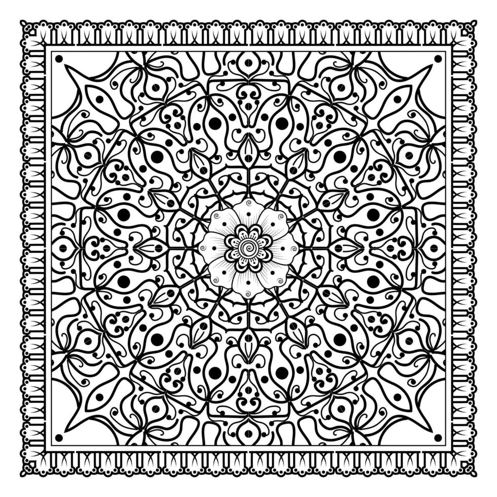 esquisser le motif de fleurs carrées dans le style mehndi pour la page du livre de coloriage vecteur