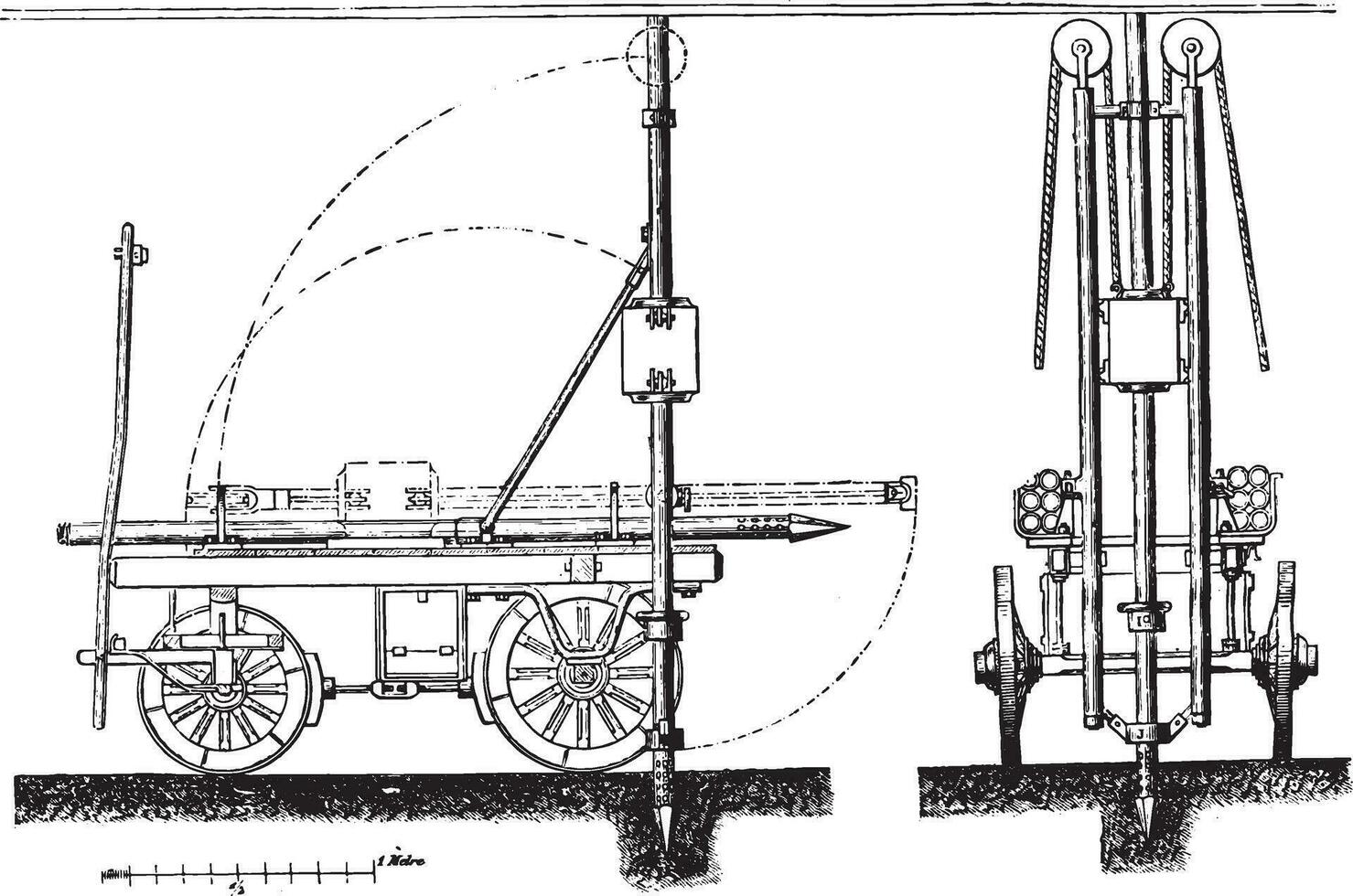 dispositif imaginer m. donnet à conduire le instantané puits tuyaux, ancien gravure. vecteur