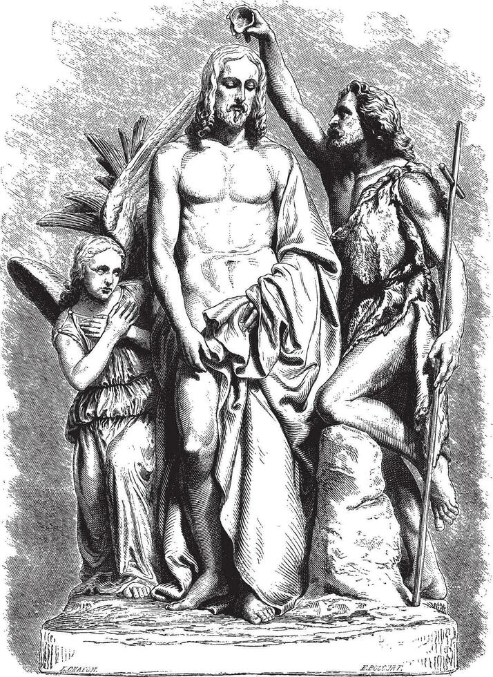 Baptême de Jésus Christ, ancien gravure vecteur