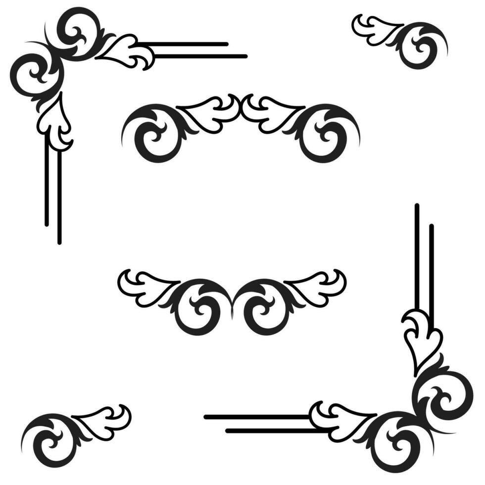 vecteur illustration de décoratif coin Cadre ensemble. main dessiner de coins différent formes fleur décoration vecteur conception griffonnage esquisser style pour mariage et bannière.