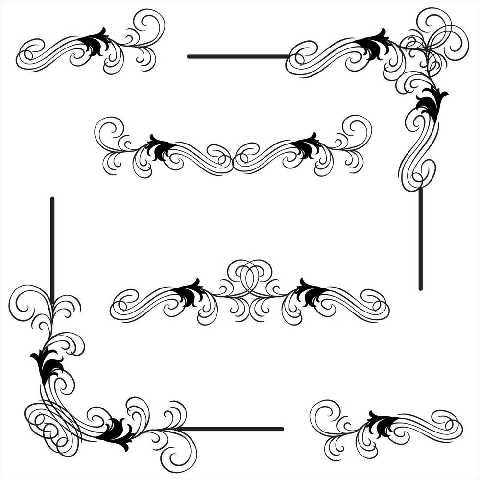 vecteur illustration de décoratif coin Cadre ensemble. main dessiner de coins différent formes fleur décoration vecteur conception griffonnage esquisser style pour mariage et bannière.