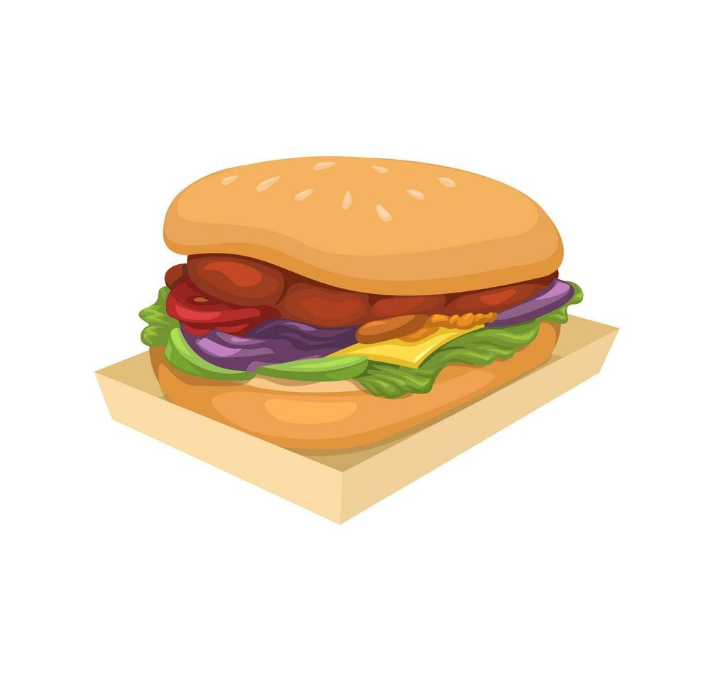 Burger sur papier nourriture plateau vite nourriture menu dessin animé illustration vecteur