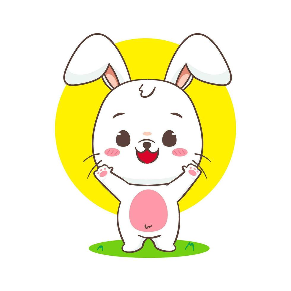 mignonne lapin dessin animé agitant mains. adorable lapin personnage. kawaii animal concept conception. isolé blanc Contexte. mascotte logo icône vecteur illustration