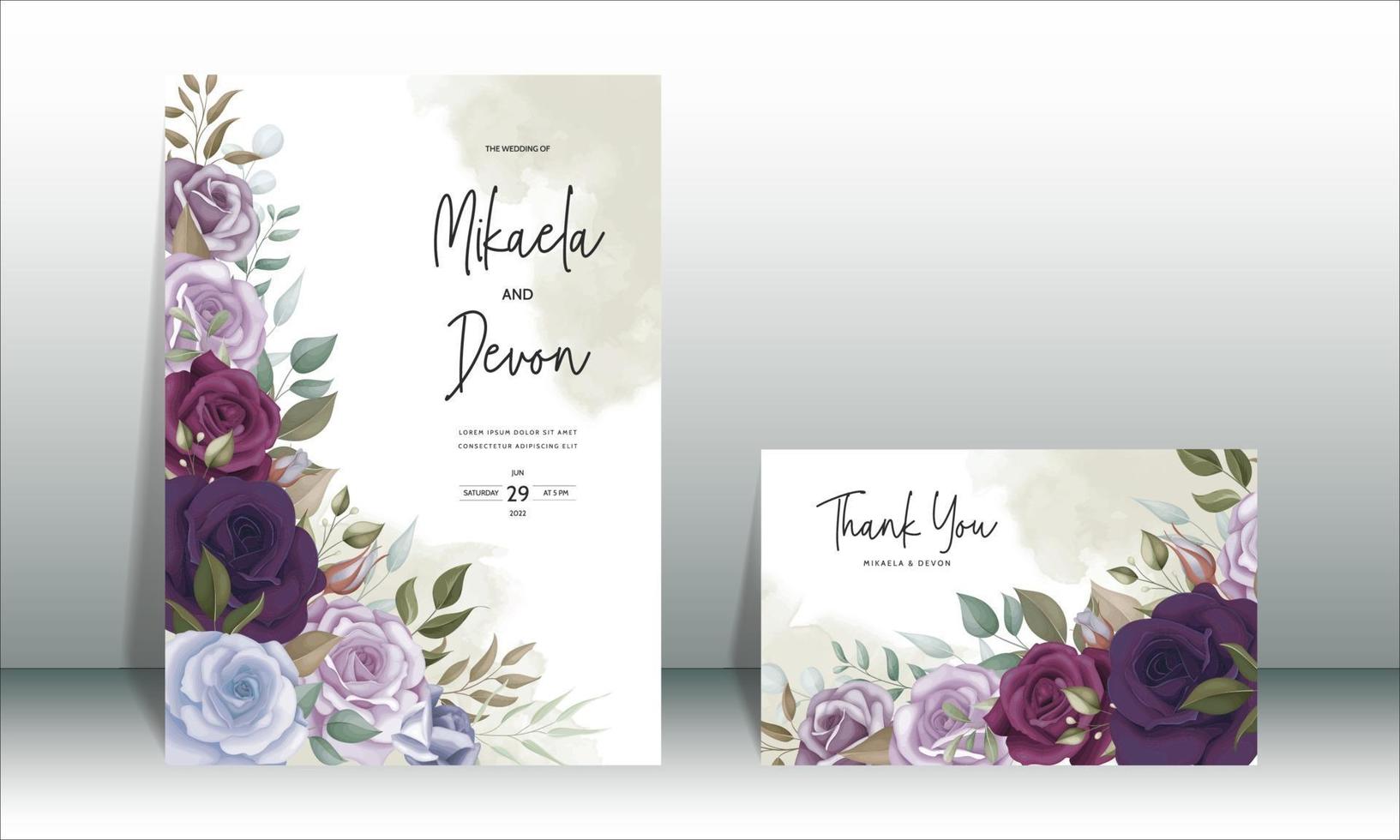 belle conception de modèle de carte d'invitation de mariage floral vecteur