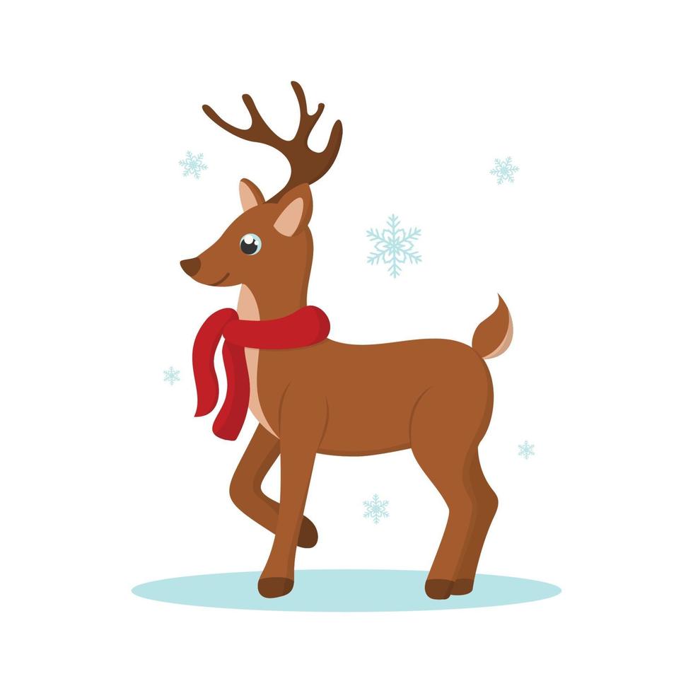 cerf de noël dessin animé mignon avec écharpe rouge vecteur