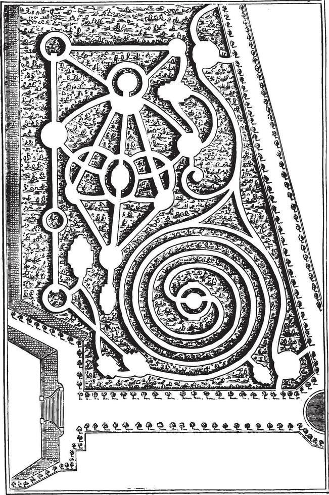 labyrinthe de le vieux Château de choisy le roi, ancien gravure. vecteur