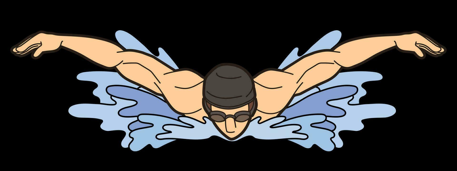 nager sport une Masculin nageur papillon action vecteur