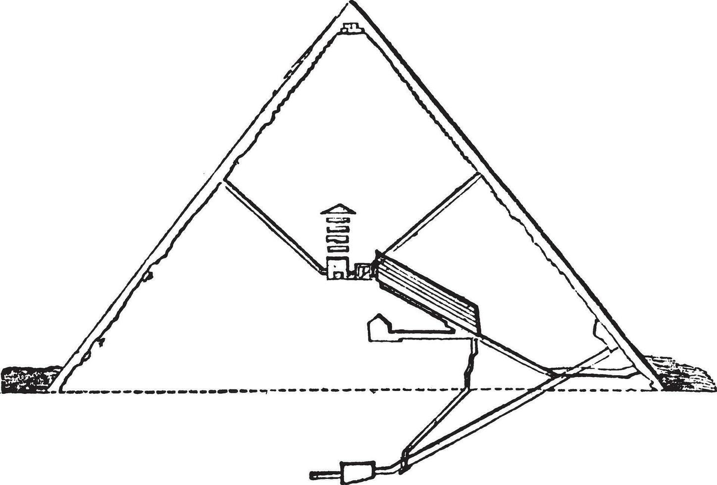 section de le génial pyramide, ancien gravure. vecteur