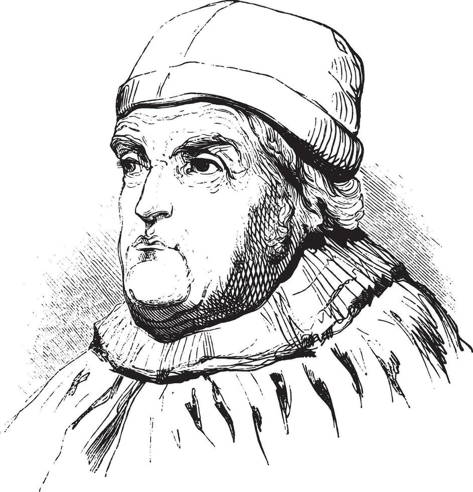 le portrait de Roi René, dessin dans le stylo de le quinzième siècle, ancien gravure. vecteur