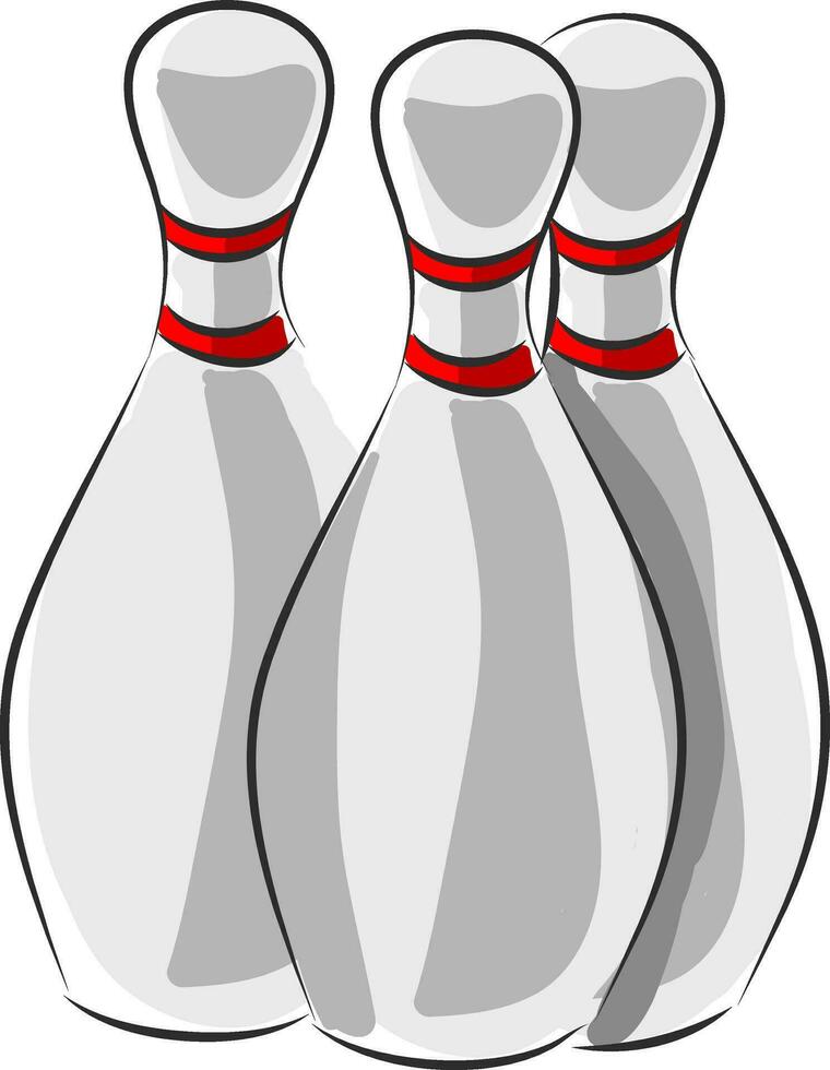 Trois blanc bowling jeu de quilles avec rouge rayures vecteur illustration sur blanc Contexte