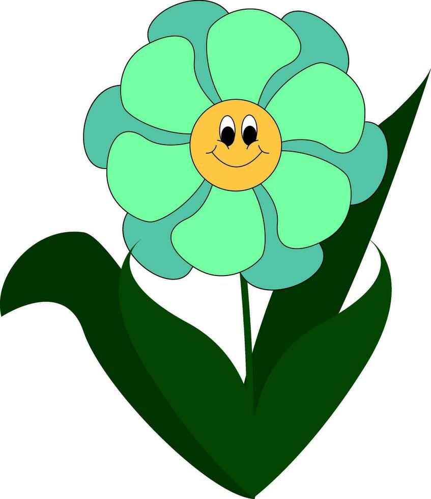 Facile dessin animé de une souriant bleu fleur avec vert feuilles vecteur illustration sur blanc Contexte