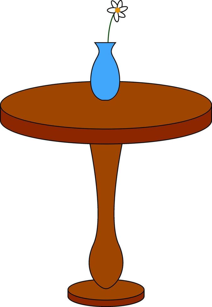 Facile rond marron table avec une blanc fleur dans bleu vase sur Haut vecteur illustration sur blanc Contexte