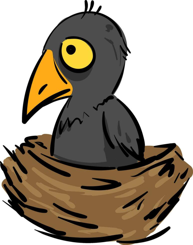 dessin animé de une petit gris corbeau dans une marron nid vecteur