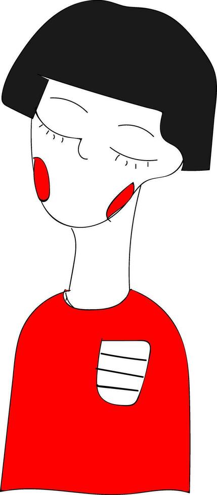 abstrait dessin animé de une court aux cheveux fille dans rouge pull vecteur illustration sur blanc Contexte