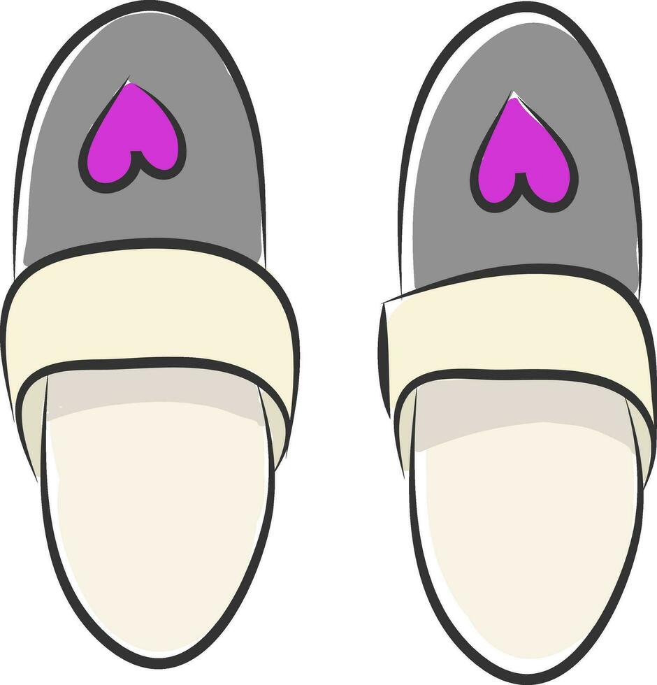 paire de gris chaussons avec une violet cœur vecteur illustration sur blanc Contexte