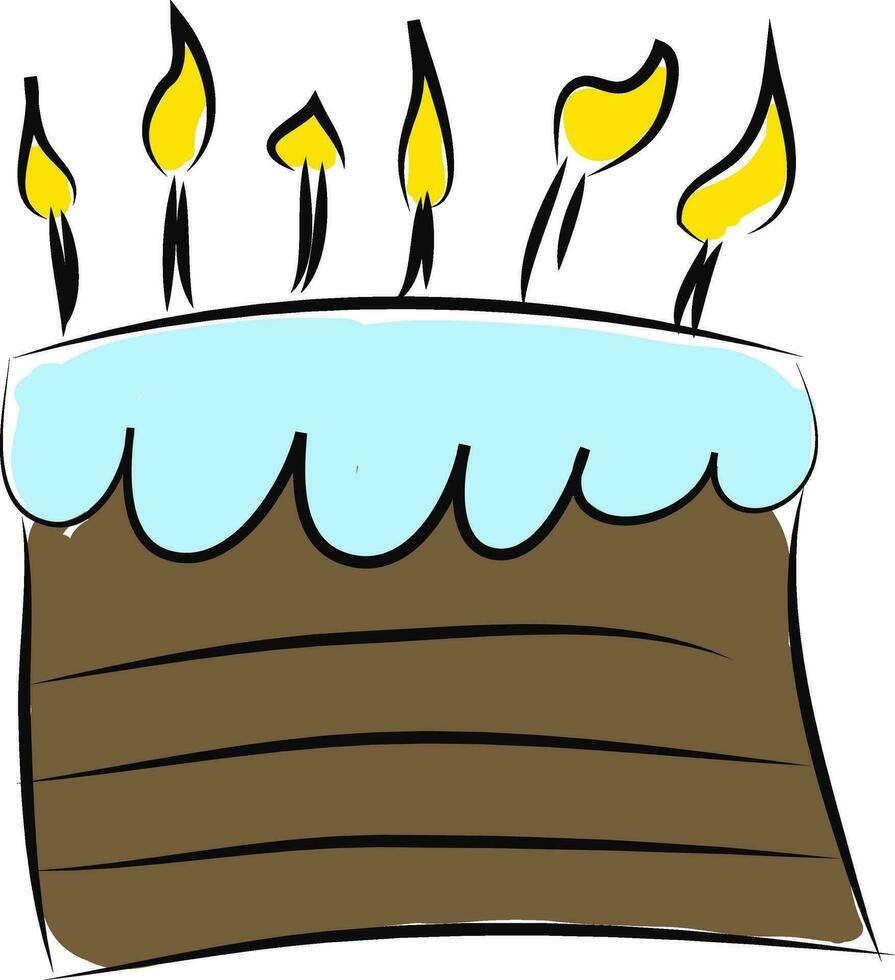 marron gâteau avec lumière bleu glaçage et allumé bougies vecteur illustration sur blanc Contexte