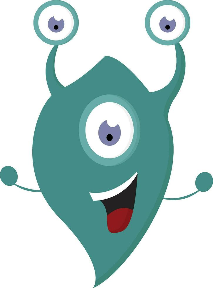 content turquoise monstre avec Trois yeux vecteur illustration sur blanc Contexte