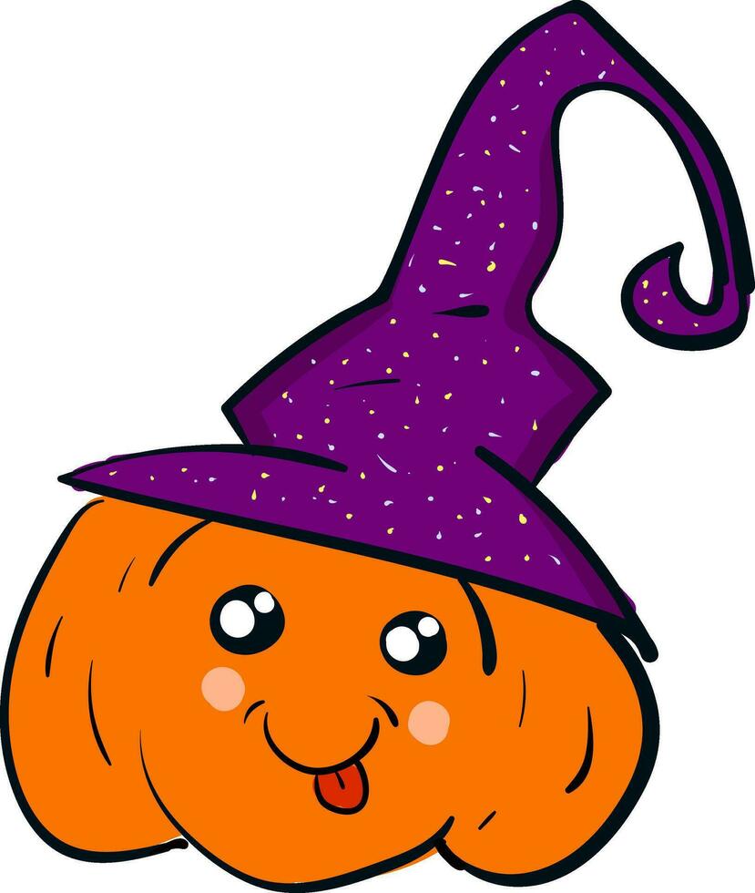 une citrouille portant une sorcière chapeau regards terrifiant vecteur ou Couleur illustration