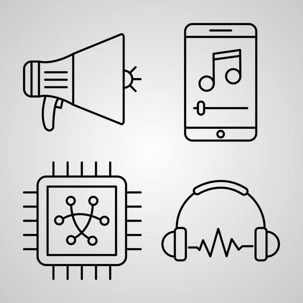 collection de symboles multimédias dans le style de contour vecteur