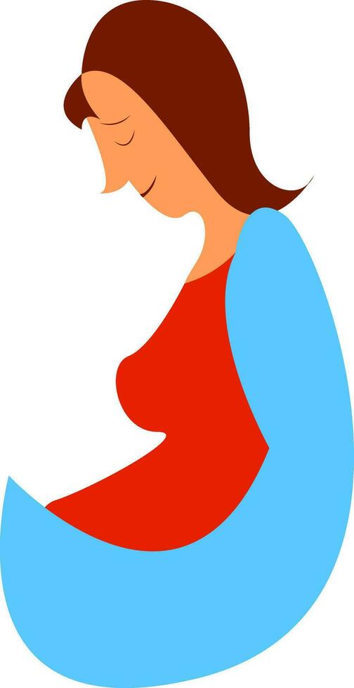 une content visage de une Enceinte femme dans sa rouge robe vecteur Couleur dessin ou illustration