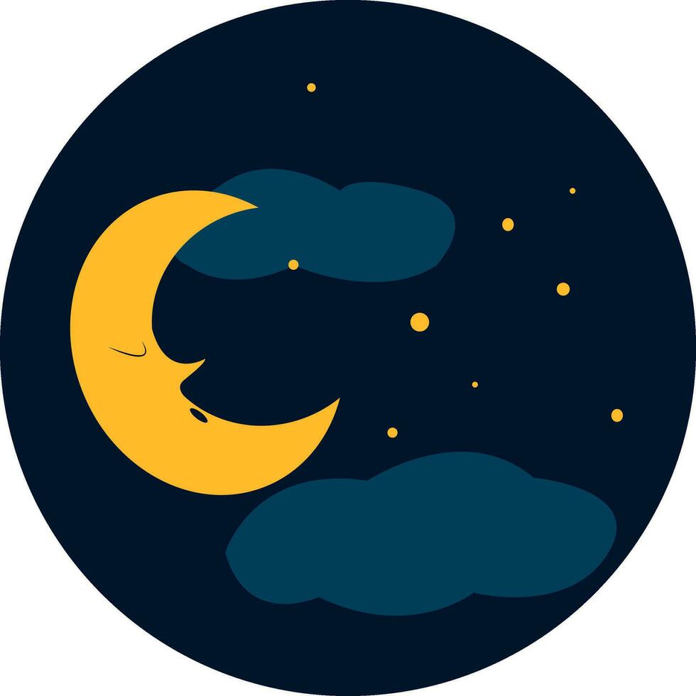 clipart de une bleu ciel avec une repos lune et brillant scintillement étoiles vecteur Couleur dessin ou illustration