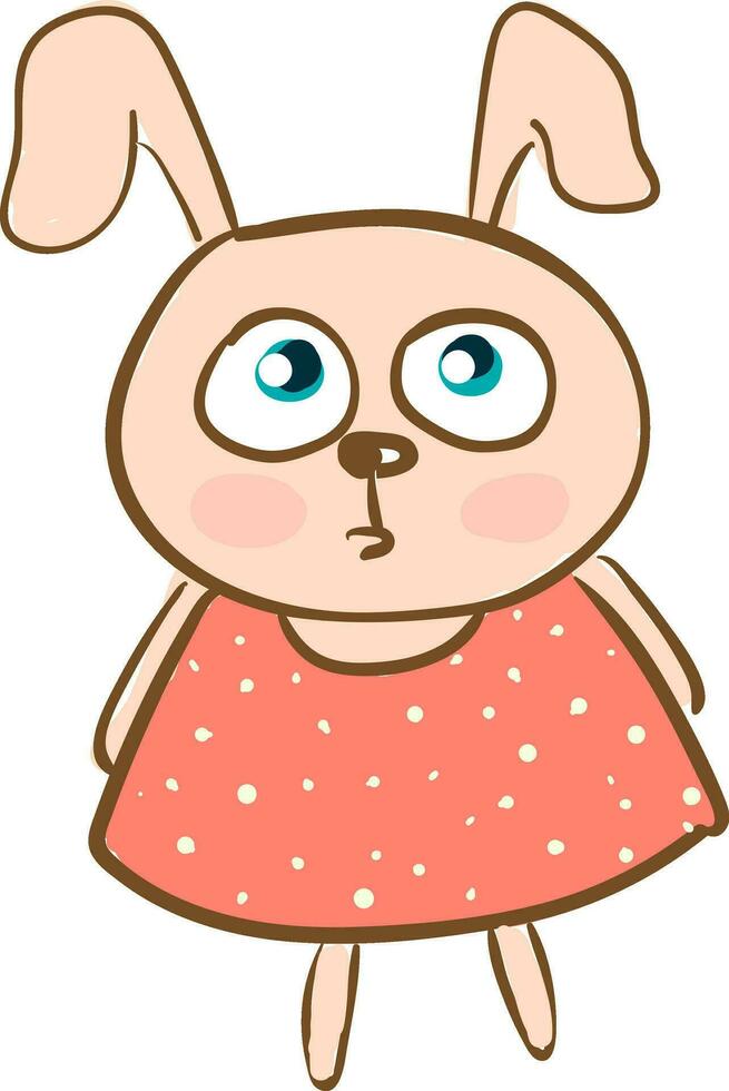 une bébé lièvre portant une charmant rose polka à pois robe vecteur Couleur dessin ou illustration