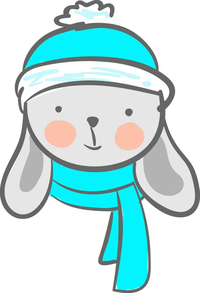 une mignonne dessin animé lièvre portant ses bleu hiver vêtements vecteur Couleur dessin ou illustration