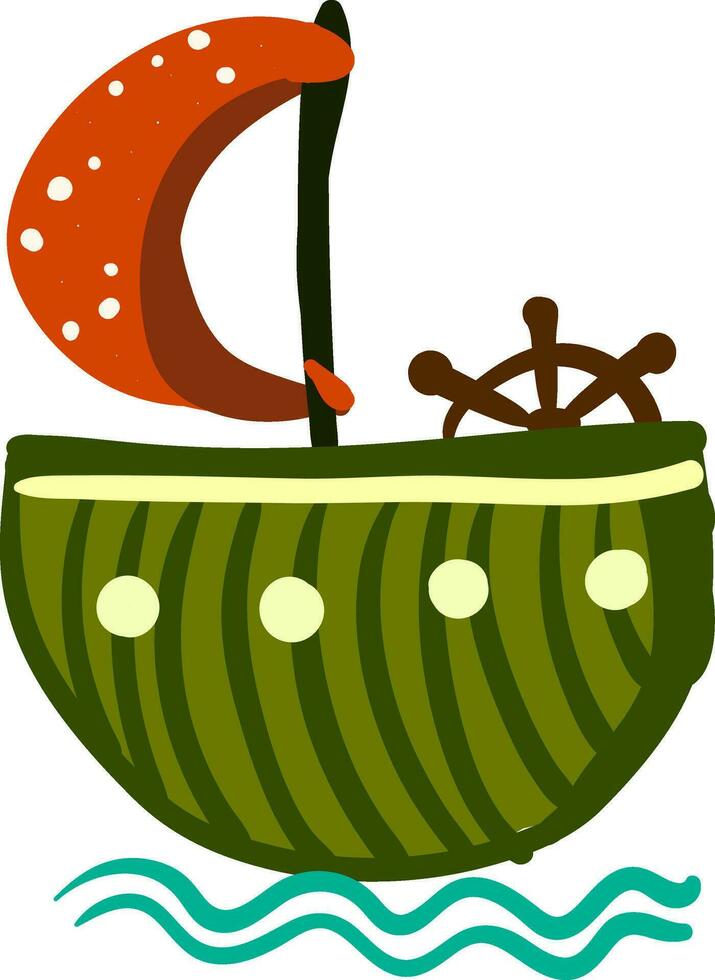 vert rond bateau avec rouge polka point voile vecteur ou Couleur illustration