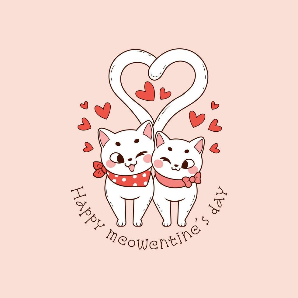 adorable illustration de une couple de chats dans l'amour formant une cœur avec leur queues pour la Saint-Valentin journée vecteur