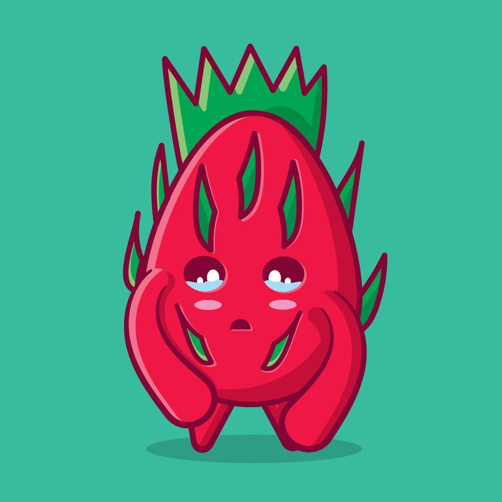 mascotte de fruit du dragon mignon avec illustration isolée de geste triste dans un style plat vecteur